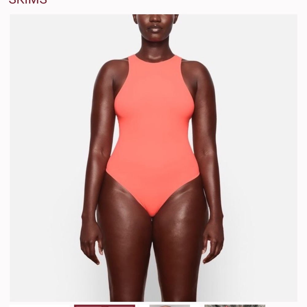 Skims Bodysuit High Neck Fits Everyone Thong Neon Coral size large-xxl
